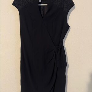 Classic Black Cap-Sleeve Wrap Midi Dress